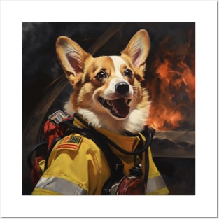 Firefighter Corgi Posters and Art